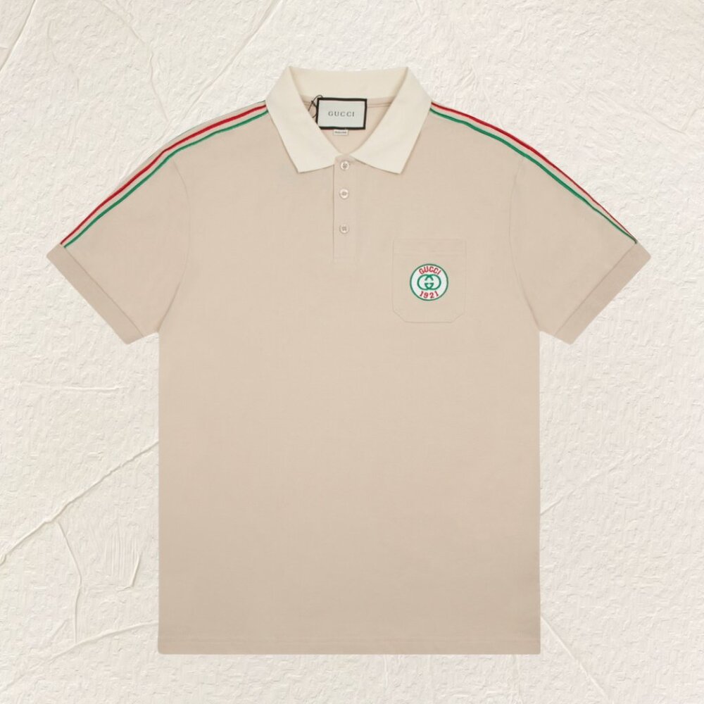 Gucci Logo Stripe Polo Shirt (Beige)